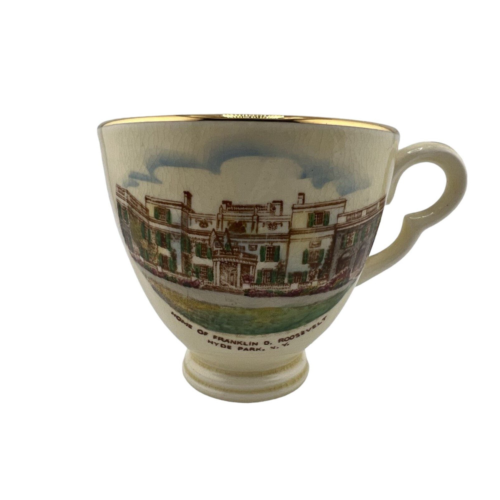 Vintage Crown Devon Jonroth England Franklin D. Roosevelt Gold Rim Teacup‎